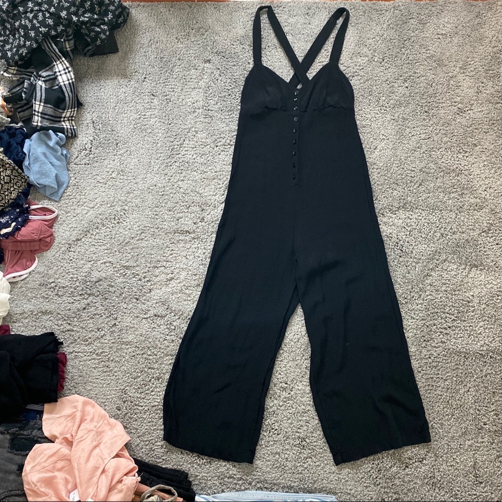 UO Buttoned Cropped Wide Leg Jumpsuit